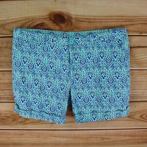 Faded Glory Casual Shorts Cuffed Womens Size 18 Blue Green Floral Cotton Pockets
